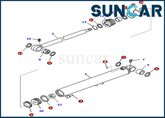 বুম সুইং সিলিন্ডার সার্ভিস কিট 707-98-25780 7079825780 Komatsu PC45MR-3 এক্সকাভেটর সিল কিটস