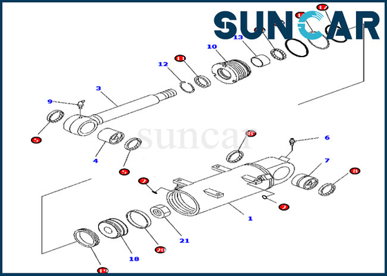 Komatsu সিলিন্ডার মেরামত সিল কিট 707-98-34750 PC45MR-3 PC55MR-3 উত্তর আমেরিকা স্পেকের জন্য ফিট করে। খননকারী