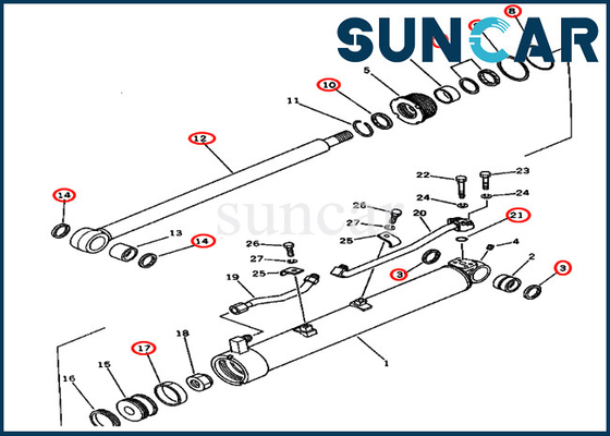 বুম সুইং মেরামত সিল কিট 201-63-12301 2016312301 PC60U-3 Komatsu হাইড্রোলিক সিলিন্ডারের জন্য ফিট করে