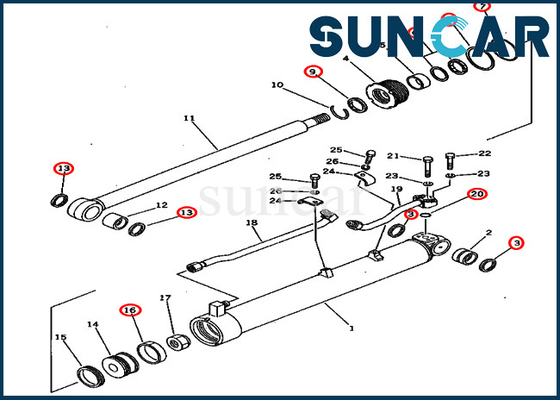 PC60U-5 মডেল কোমাটসু 201-63-02060 2016302060 বুম সুইং মেরামত সিল কিট হাইড্রোলিক সিলিন্ডার