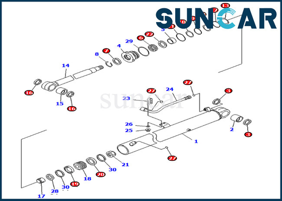 PC70-8 Komatsu 707-99-36710 7079936710 বুম হাইড্রোলিক সিলিন্ডার সিল কিট প্রতিস্থাপন কিট